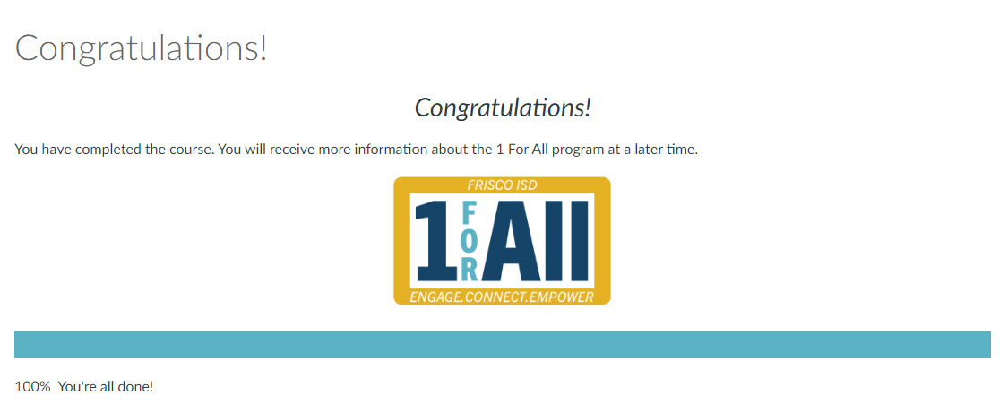screenshot of congratulations screen