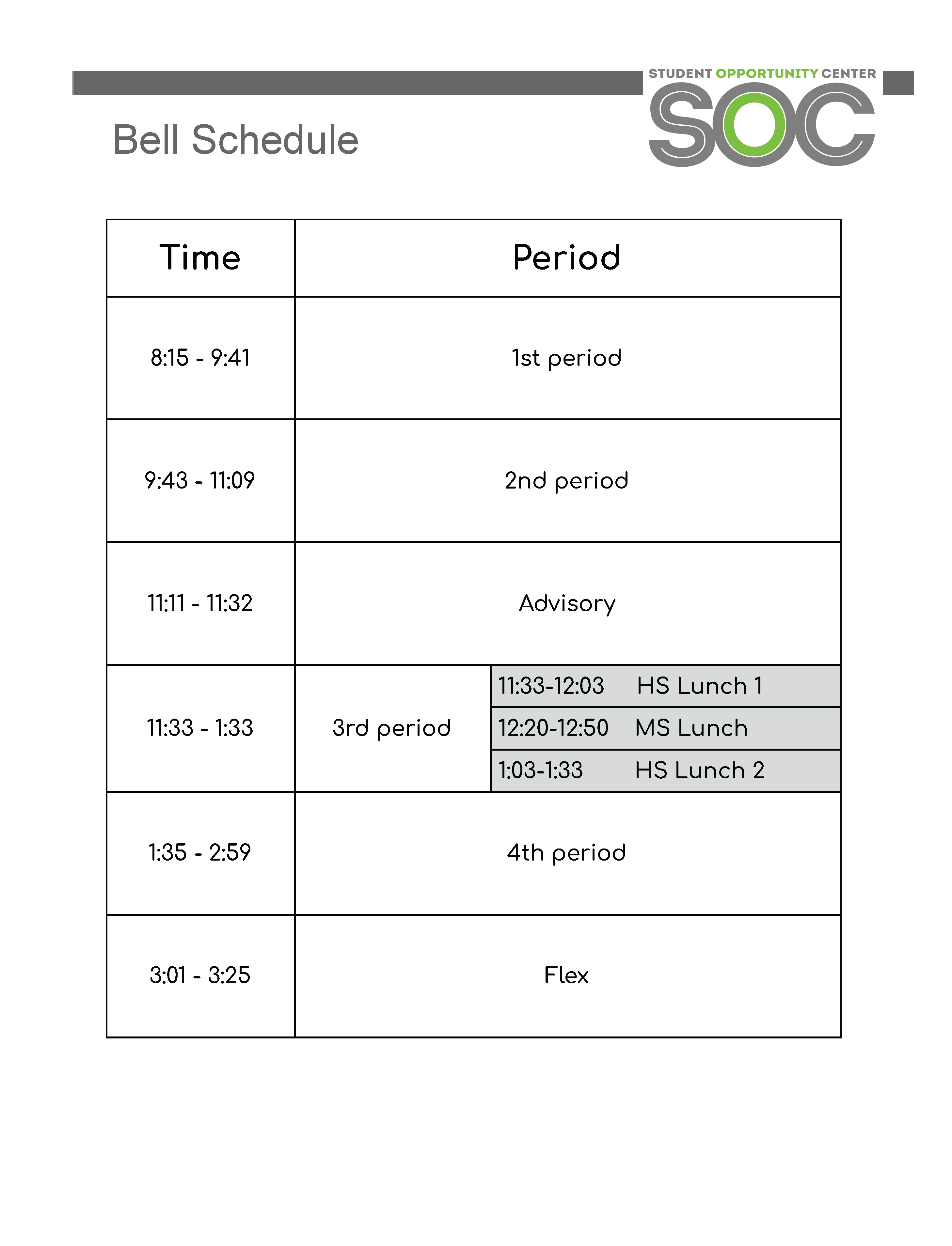DAEP Bell Schedule